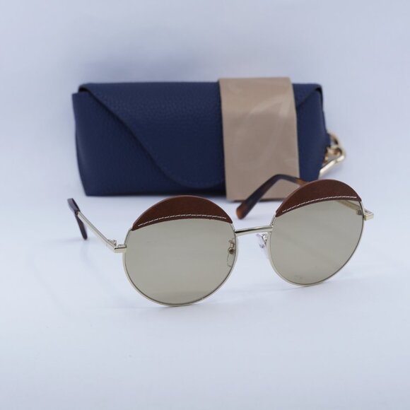 Loewe LW40007U 33N Sunglasses Gold Brown Leather Round Frame - Picture 12 of 12